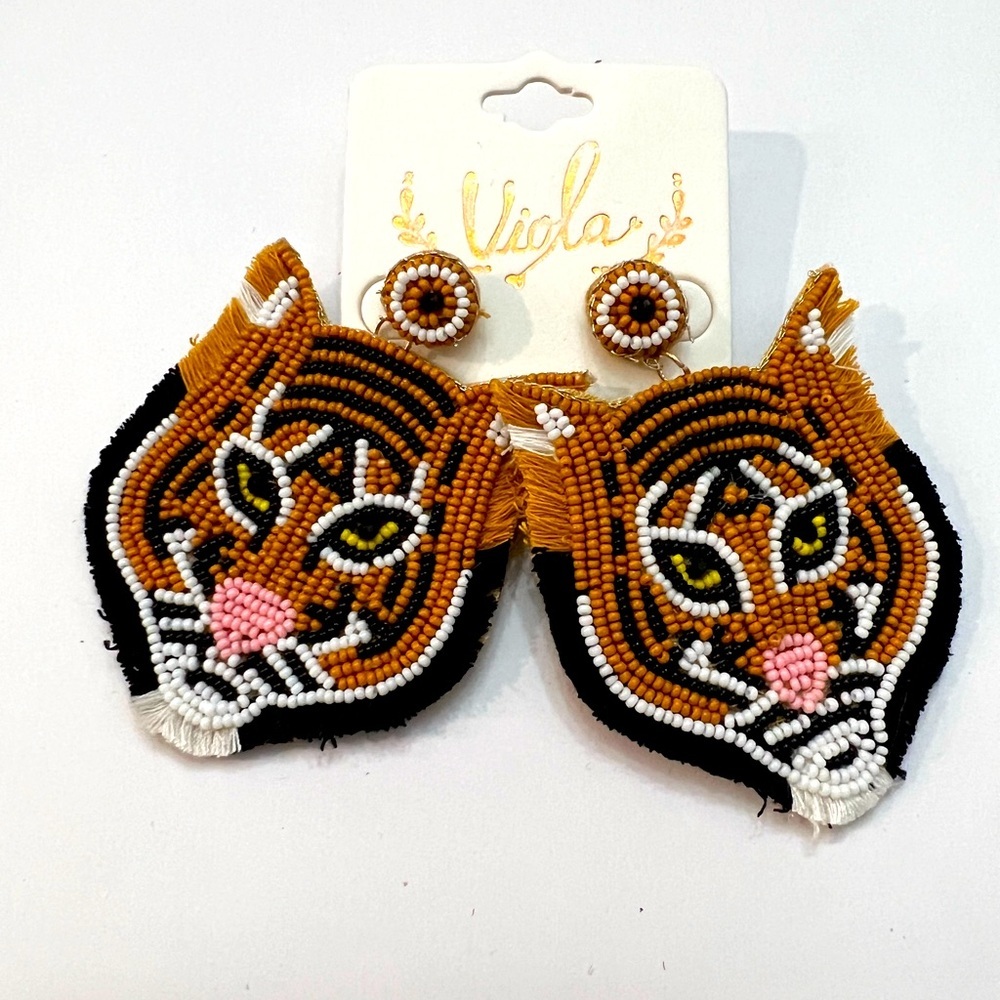 Viola Beaded Tiger Earrings